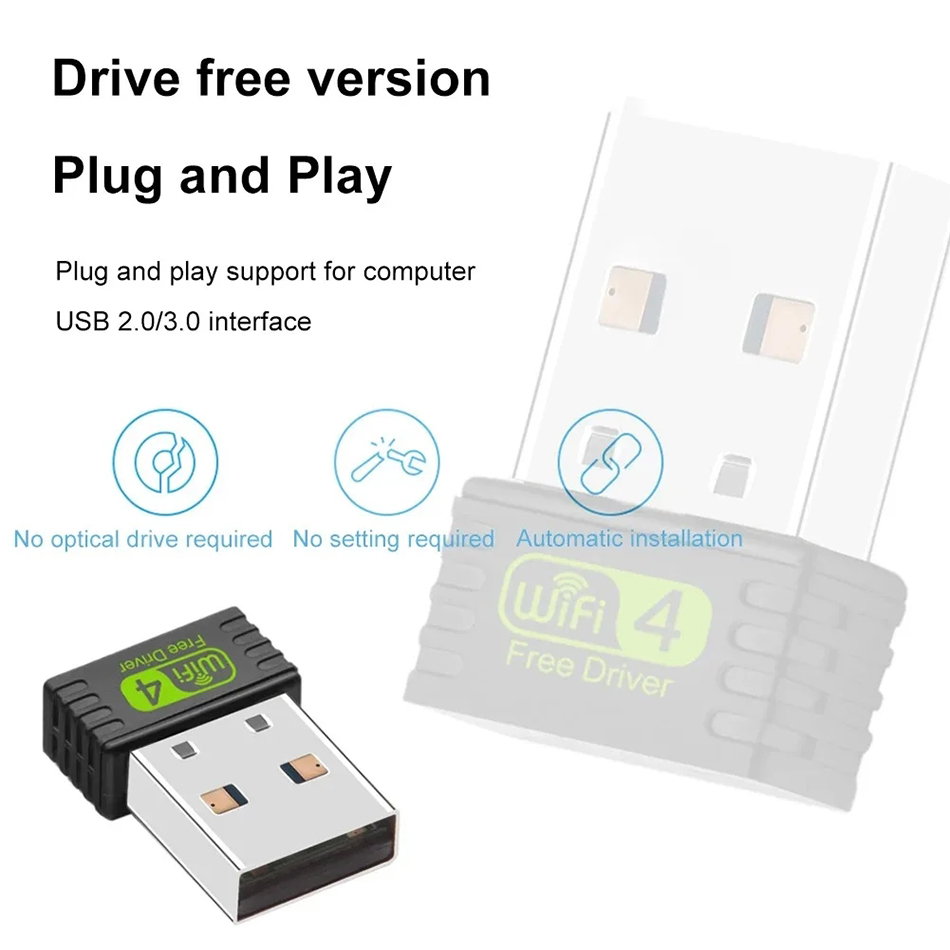 Adaptador usb wifi 4 de 150mbps, driver grátis, placa de rede sem fio de 2.4ghz, dongle usb wi-fi de 150m para pc, computador, receptor ethernet