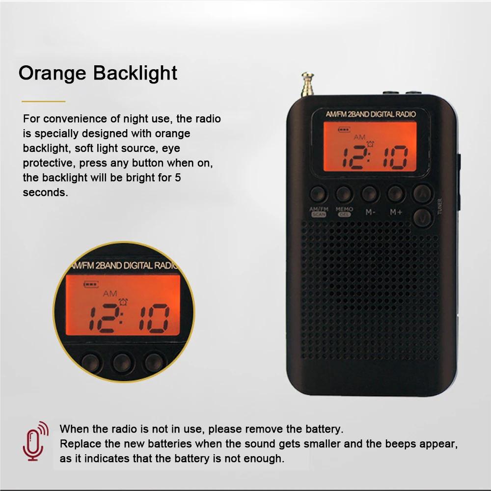 Radio HRD104 Portable AM/ FM Stereo Radio Pocket 2Band Digital Tuning Radio Mini Mottagare w/ Earphone Lanyard 1.3 
