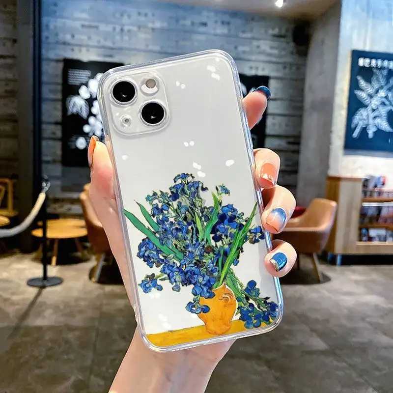 Casos de telefone celular arte van gogh pintura a óleo caso de telefone transparente macio para iphone 11 13 12 14 pro max mini plusl240105