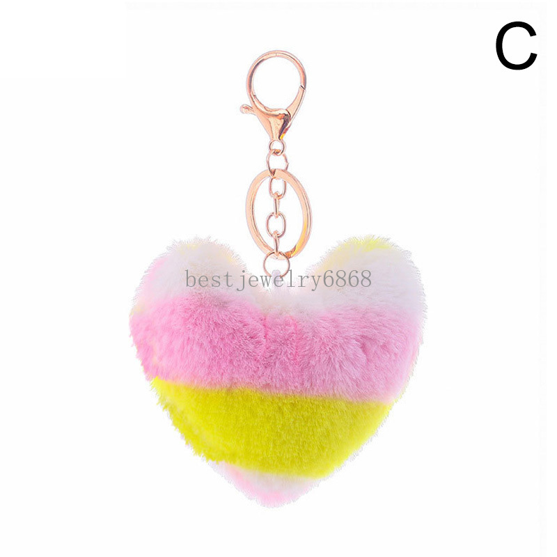 Colore coeur en peluche clés clés clés femmes filles mignons romantiques en fausse fourrure clés de coeur clés clés support de décorations suspendues cadeaux