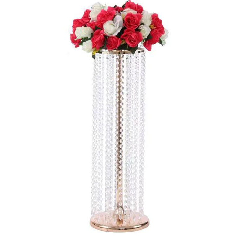 Cylinder rundform blommor stativ gyllene silver bröllopsbord mittstycke kristallväg för evenemangsfest dekoration