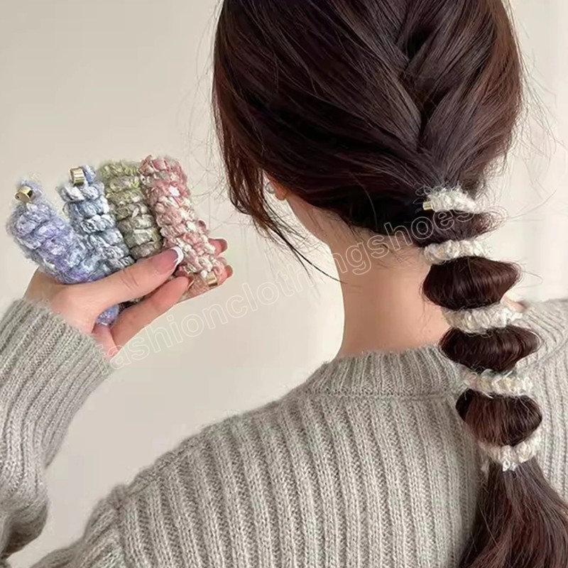 Bandes de caoutchouc élastiques en peluche coréennes pour femmes et filles, fil de téléphone, attaches de cheveux, boucle en spirale, bandeaux pour cheveux, support queue de cheval, accessoires