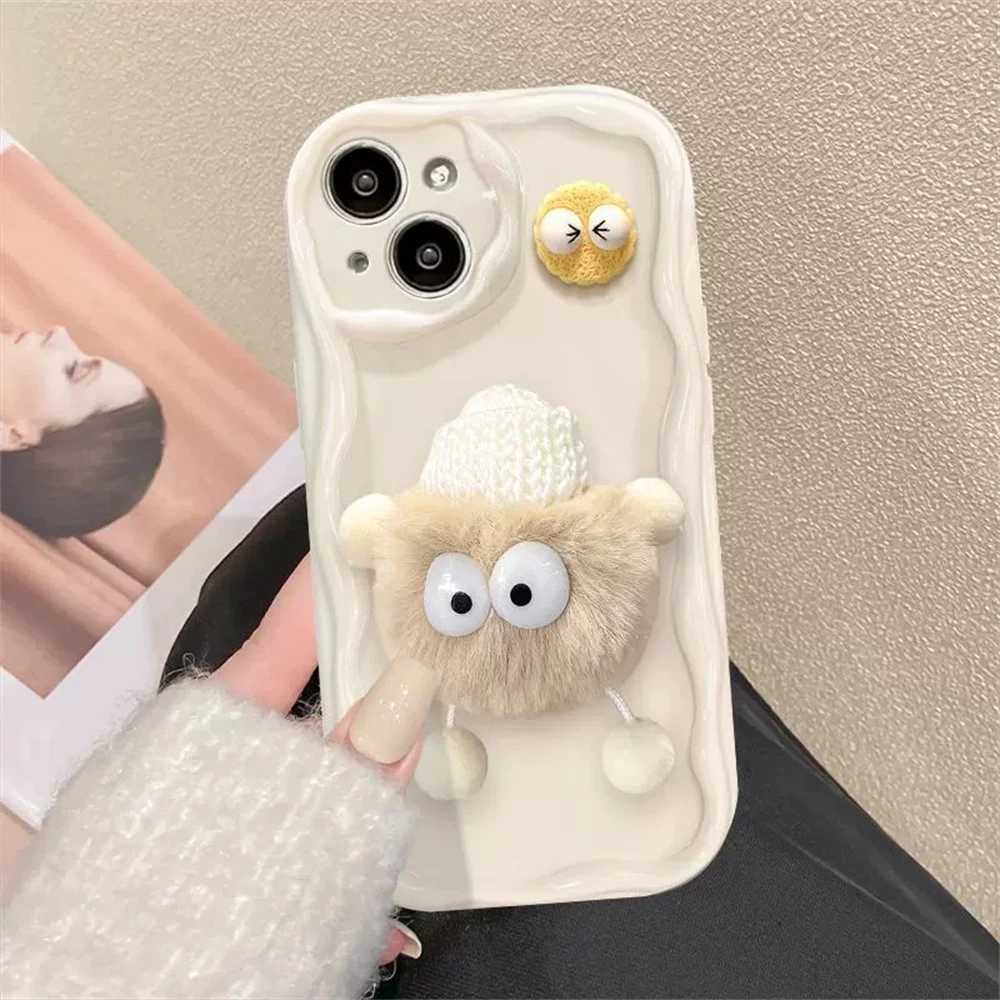 Obudowy telefonu komórkowego Koreańskie urocze puszyste puszyste brykietowe obudowa na iPhone 15 14 13 12 11 Pro Max Xs XR 7 8 Plus SE 3 Girl Wavy Soft Plush Coverl240105