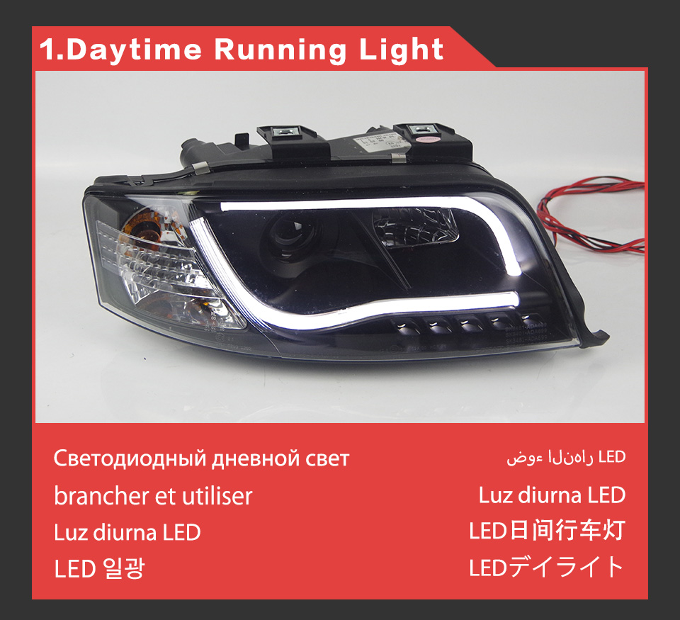 LED Daytime Running Head Light for Audi A6 C4 Headlight 1999-2004 A6L Turn Signal High Beam Lamp Lens