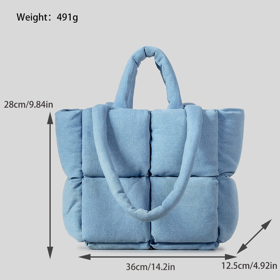 Moda denim yumuşak puffer çanta tasarımcısı yastıklı kadın çanta rahat pamuklu bayan omuz çantaları sıcak kış tote çanta 2024 yeni