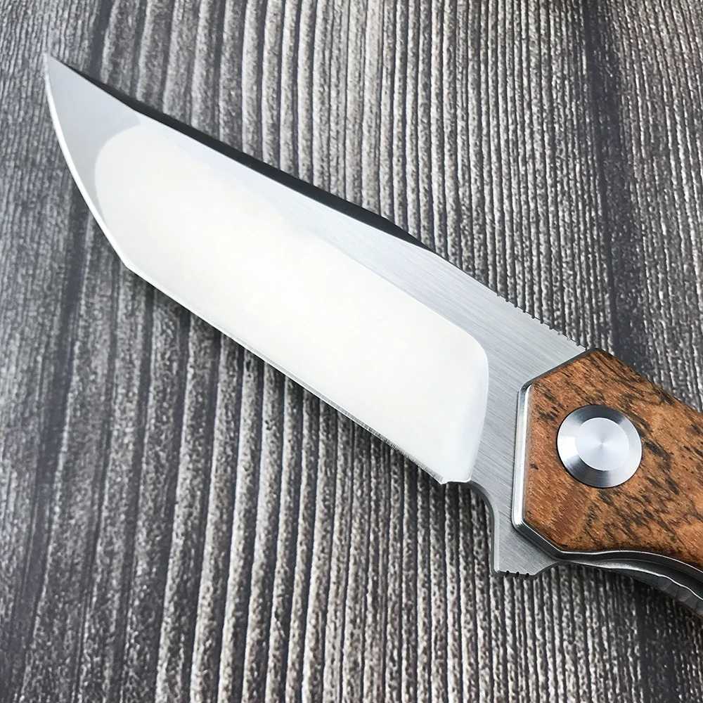 Knife Camping Outdoor EDC Pocket Flipper D2 Blade Combat Knives Folding Knife Survival Hunting Tactical Knife Wood Handle Jackknife