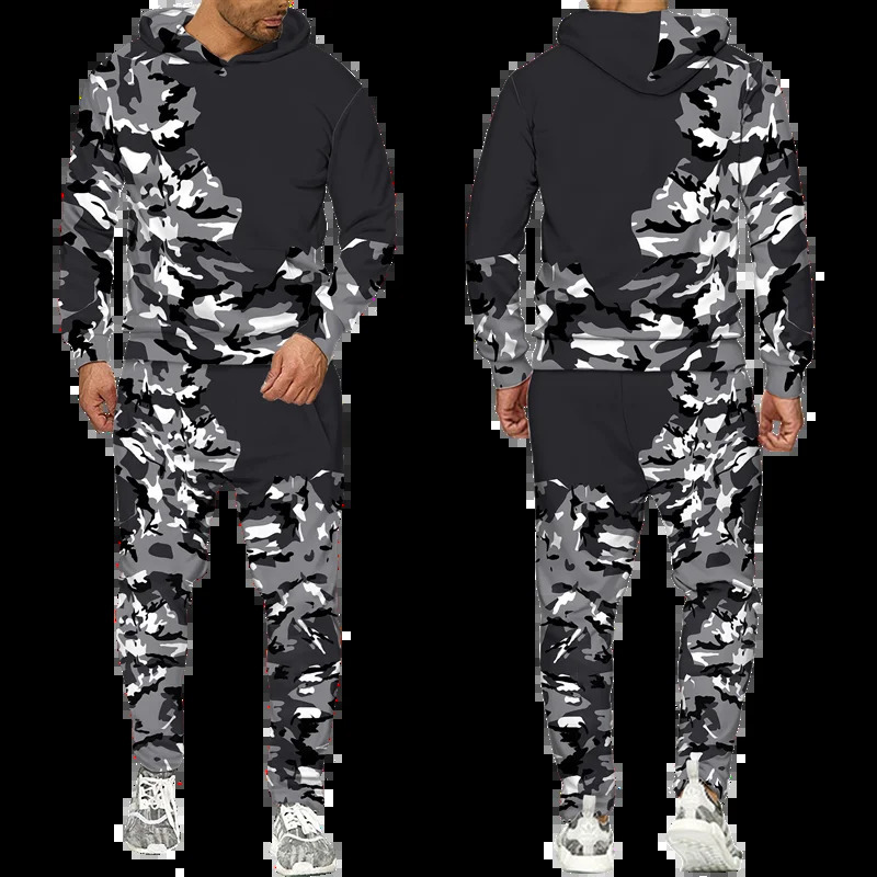 Spring Autumn Camouflage Hoodie/Pants/Suit Men Women Casual Hooded Pullover Sweatshirt Set Tracksuit Sportswear Outfits 240108