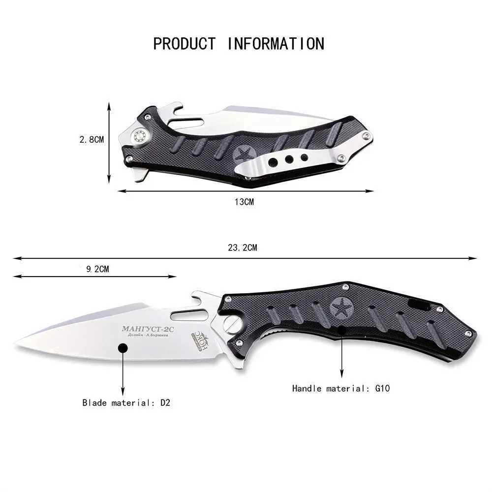 Nóż Ru Stock Rosyjskie HOKC taktyczne składanie noża Major Noks Camp Hunting D2 Sharp Blade G10 Uchwyt Outdoor Utility Prezent narzędzi EDC