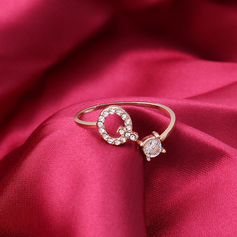 Anello con diamanti Lettera creativa Anello da donna Anello di apertura Anello regolabile Regalo di San Valentino Accessori moda