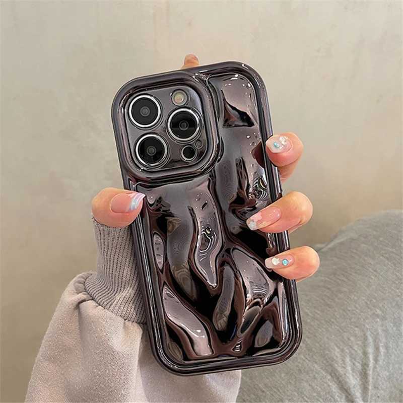 携帯電話のケース光沢3D met石メタライトテクスチャプレート銀電話ケースiPhone 14 13 12 15 Pro Max 11カメラ保護金属カラーバックCoverl240105