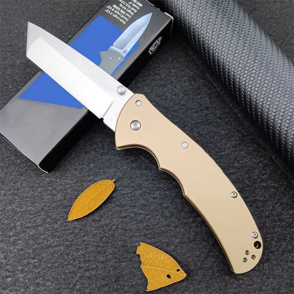 Kniv ny kodficka klipp kniv champagne aluminiumlegering handtag d2 tanto bladjakt camping fällning kniv edc verktyg