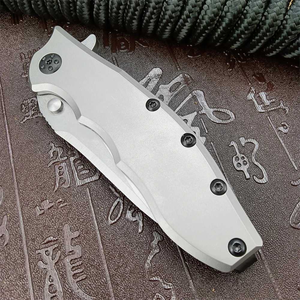 Messer HUAAO 0562TI Jagd Flipper Messer Taktische Selbstverteidigung Klapp D2 Stonewashed Plain Klinge Messer Titan Griffe EDC