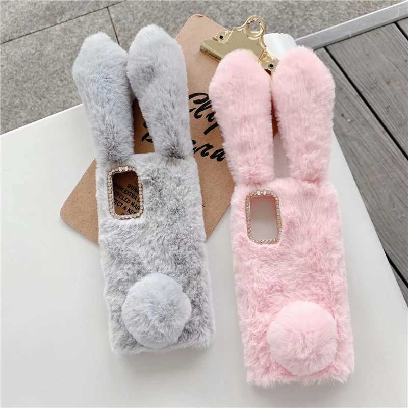 Mobiltelefonfodral mjukt plyschtelefonfodral för Xiaomi Redmi Note 12 11 11S 10 9 9S 8T 8 7 6 5 Pro 4 4x 12s Furry Rabbit Bunny varm päls Coverl240105