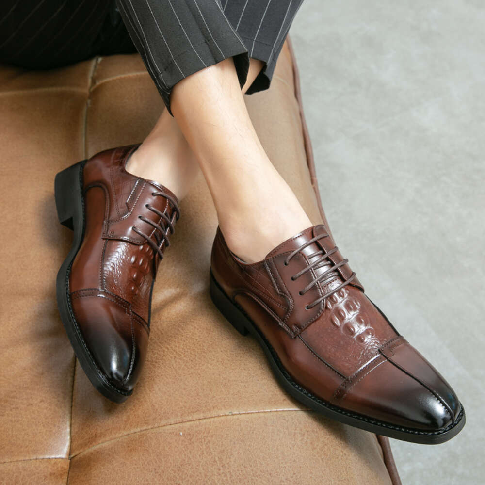 Brown Business Formal Derby Wedding Men's Fashion Classic Oxford Crocodile Pattern Banquet Dress Shoes