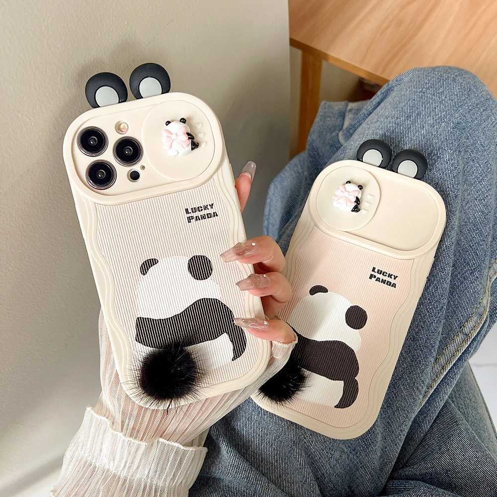 Cell Phone Cases Pushing Window Wave Vertical Phone Case For iPhone 15 14 13 12 11 Pro Max Skin Coated Furry Tailed Panda Shockproof CoverL240105