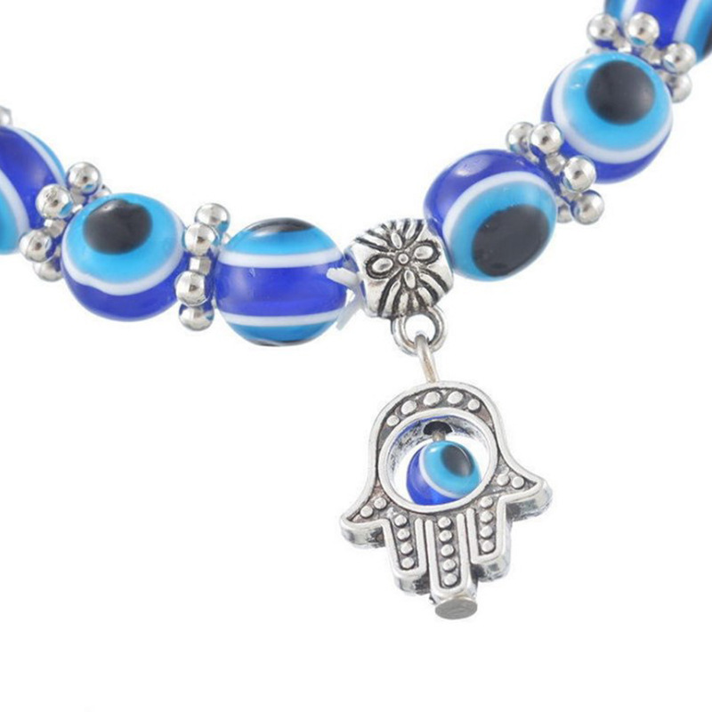 Maat 8mm 10mm Retro Blue Eye Kralen Armband Mannen Vrouwen Fatima's Hand Lucky Armbanden Sieraden Accessoires Gift in Bulk