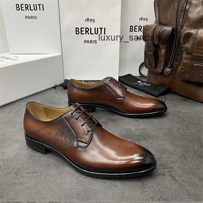 Berluti Men's Dress Leather Shoes Casual Berluti/Brutti men's shoes formal business leather shoes low cut lace up Oxford shoes Scritto pattern RX90