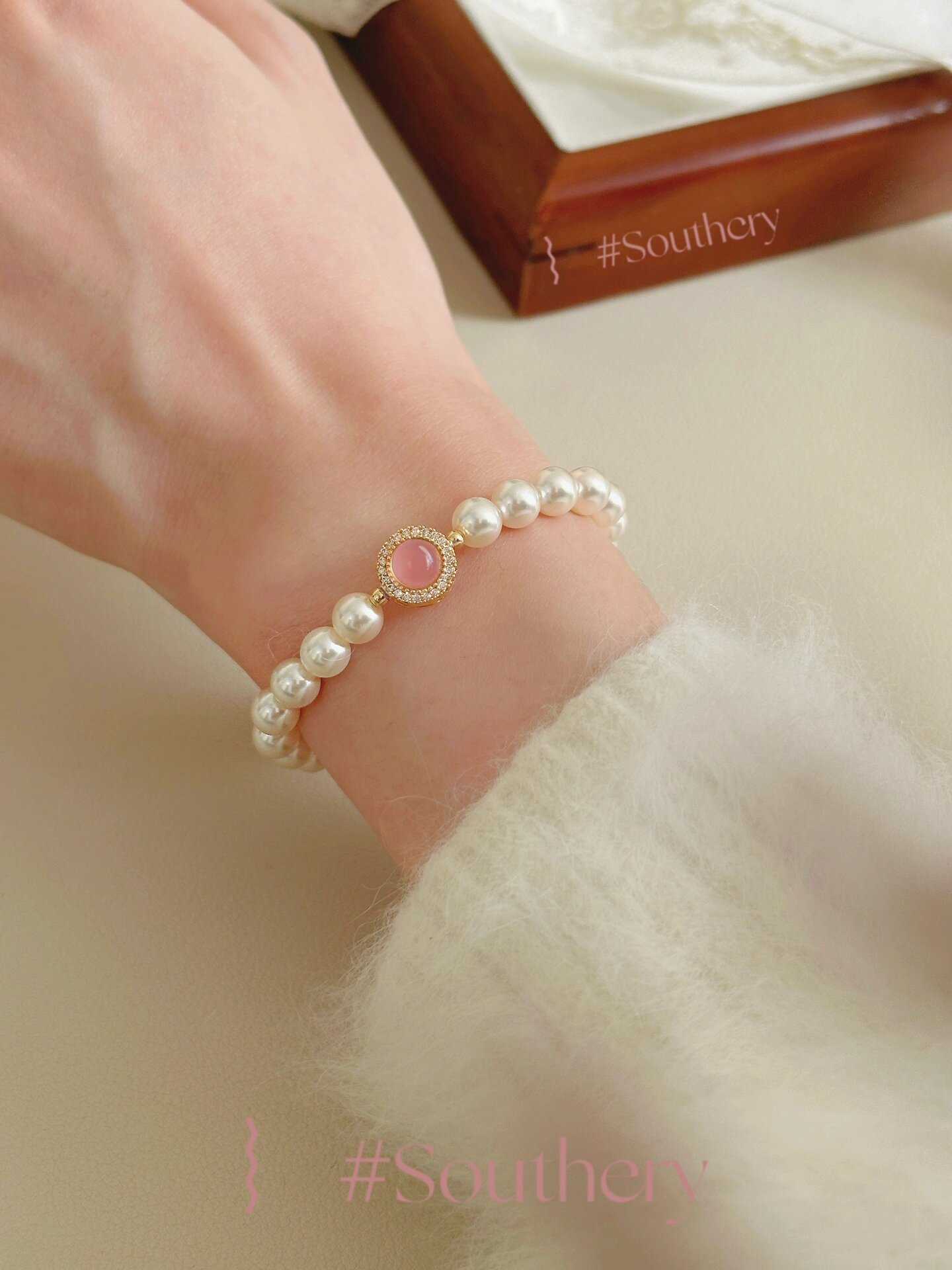 Charm Bracelets Sweet Potato Powder Jade Chalcedony 925 Silver Pearl Bracelet Necklace Ring Bracelet Chocker Gifts Girlfriend and Best Friend 74ZG