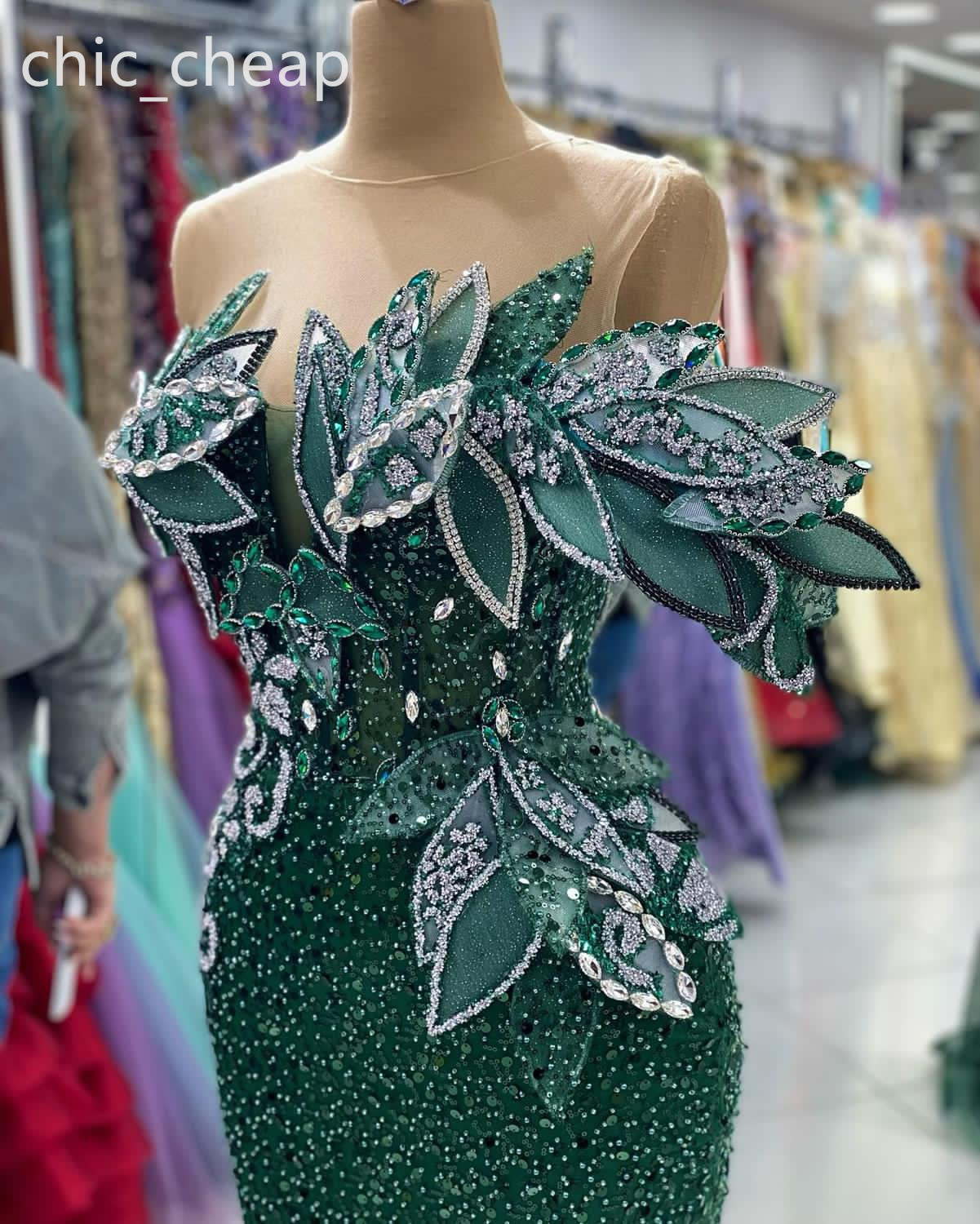 2024 Aso Ebi Dark Green Mermaid Prom Dress Beaded Crystals Sequined Evening Formal Party Second Reception Birthday Engagement Gowns Dresses Robe De Soiree ZJ409