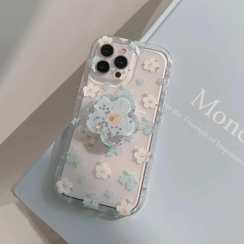 Cell Phone Cases For Samsung Galaxy Note 20 Ultra 10 S23 S22 S21 FE S20 S10 Plus M11 M12 A30 A10 Flower Quicksand Grip Tok Holder Soft Phone CaseL240105