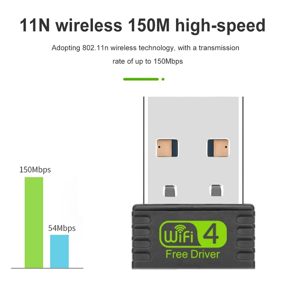 150 Mbps USB WiFi 4 Adapter bezpłatny sterownik sieci bezprzewodowej 2.4 GHz 150 mln obsługa Wi-Fi USB na komputer PC Computer Ethernet Odbiornik Ethernet