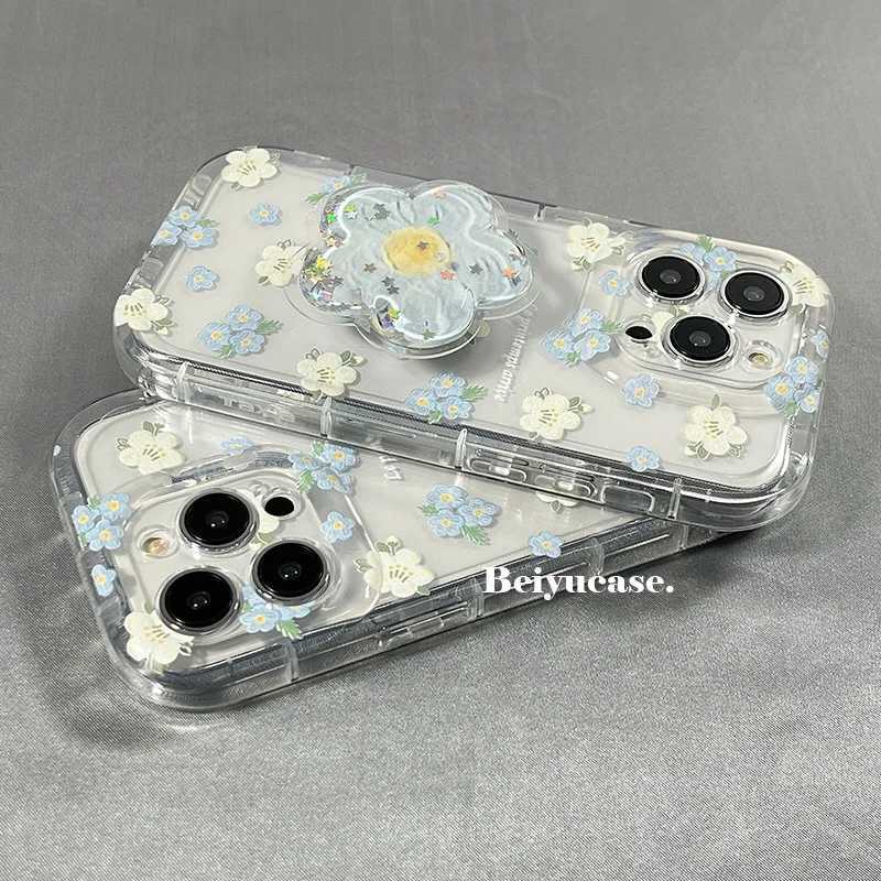 Cell Phone Cases For Samsung Galaxy Note 20 Ultra 10 S23 S22 S21 FE S20 S10 Plus M11 M12 A30 A10 Flower Quicksand Grip Tok Holder Soft Phone CaseL240105