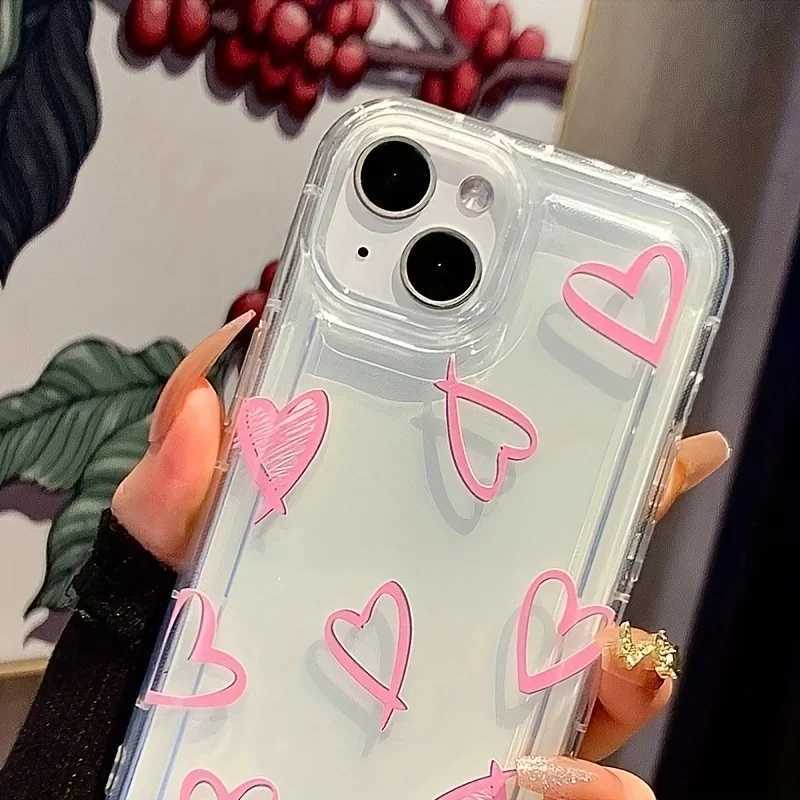 Mobiltelefonfodral Pink Love Heart Phone Case för iPhone 14 13 11 15 Pro Max 12 Mini XS XR X 8 7 Plus SE 2022 14Pro 13Pro Matte Soft Coverl240105