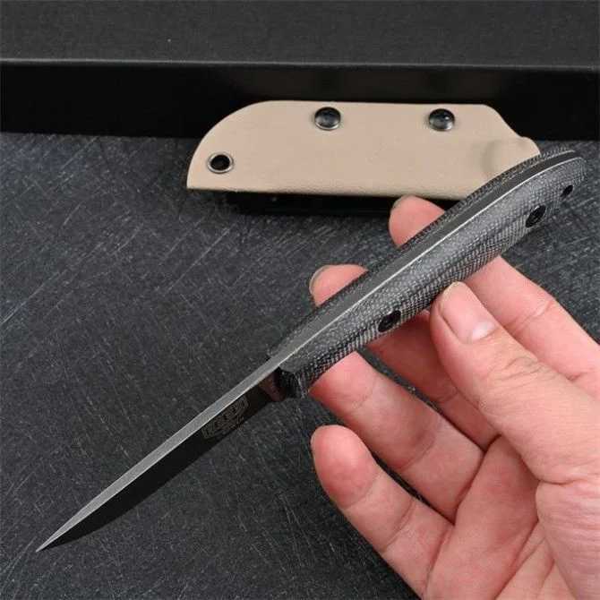 Knife Stonewashed DC53 Steel Fixed Blade Self Defense ESEE Outdoor Survival Hunting Knife EDC Tactical Military Gear with Kydex Sheath