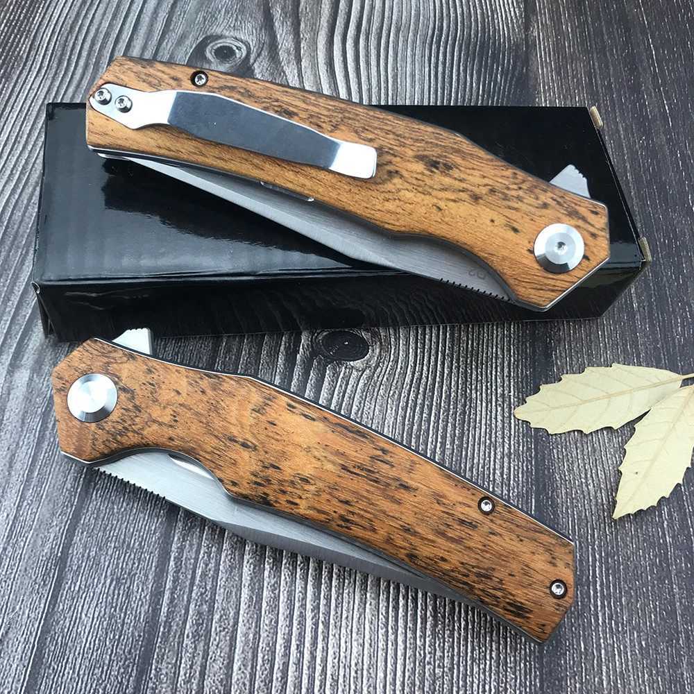 Knife Camping Outdoor EDC Pocket Flipper D2 Blade Combat Knives Folding Knife Survival Hunting Tactical Knife Wood Handle Jackknife