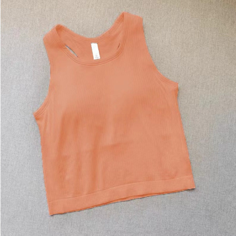 LU-066 Tシャツ高エラスティックリブベッドスポーツヨガタンクトップヘリンボーン胸部クッションヌードと女性用の短い乾燥短い下着Lulumon