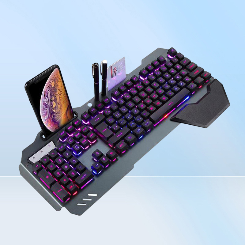 LED lumières clavier USB filaire panneau métallique avec support pour téléphone claviers de jeu rvb rétro-éclairé optique professionnel LOL Gamer2033116