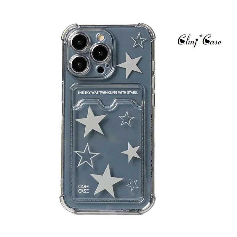 Custodie cellulari Clmj Porta carte Star Custodia telefono iPhone 11 12 13 Pro Max 14 X XR XS 7 8 Plus Custodia protettiva in silicone morbido Può mettere PhotoL240105