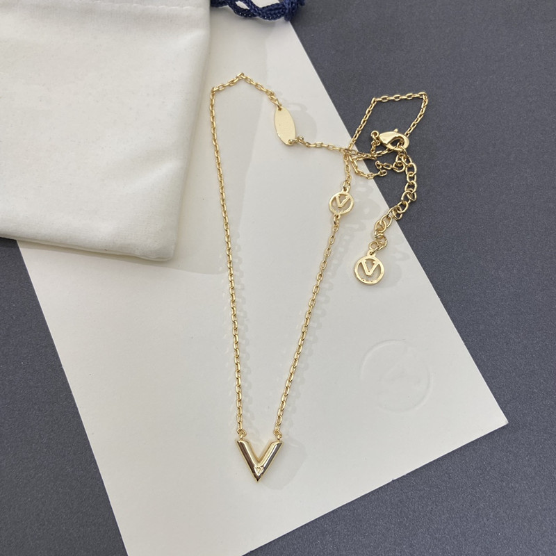 Con BOX Collana classica con lettera V Collane con ciondolo da donna Oro 18 carati Gioielli di moda Donna Uomo Regalo di festa di fidanzamento Non tramonterà mai