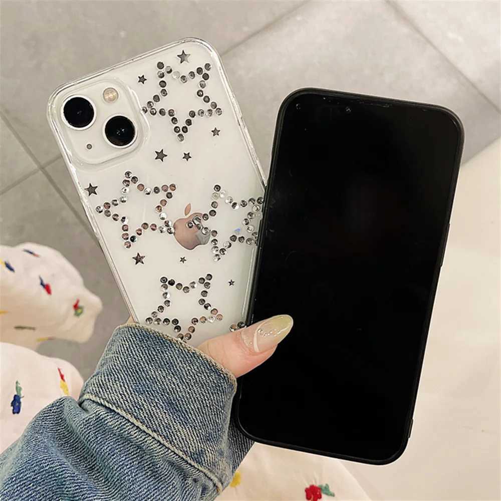 Handyhüllen Korea Ins Diamond Stars Epoxy Soft Case für iPhone 15 14 Pro Max 13 12 11 XS XR MINI 7 8 Plus 6 Klare Silikon stoßfeste AbdeckungL240105