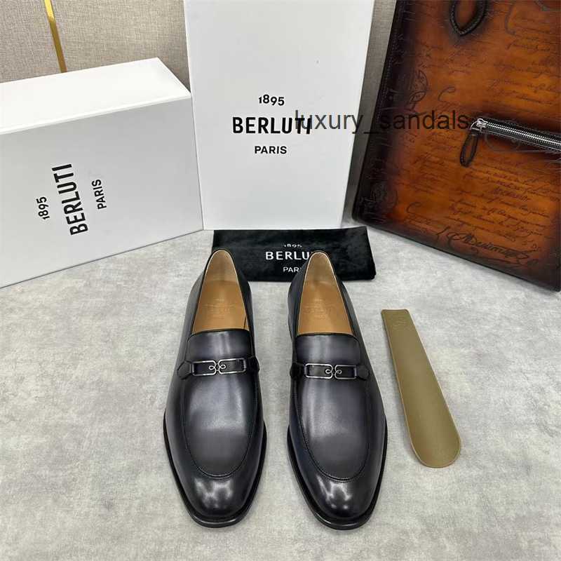 Berluti Men's Dress Leather Shoes Casual Berluti/bruti Men's Shoes Business Leather Shoes Low Hemp Fit Lefu Shoes with One Step 88RI