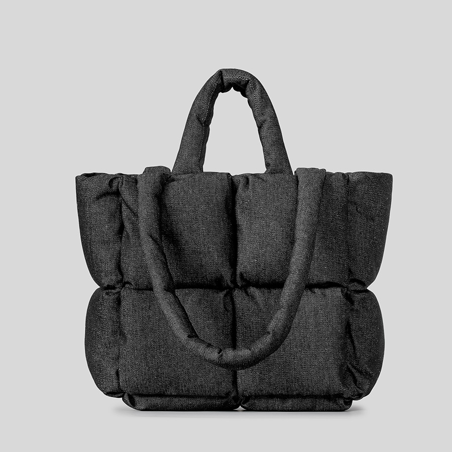 Moda denim yumuşak puffer çanta tasarımcısı yastıklı kadın çanta rahat pamuklu bayan omuz çantaları sıcak kış tote çanta 2024 yeni