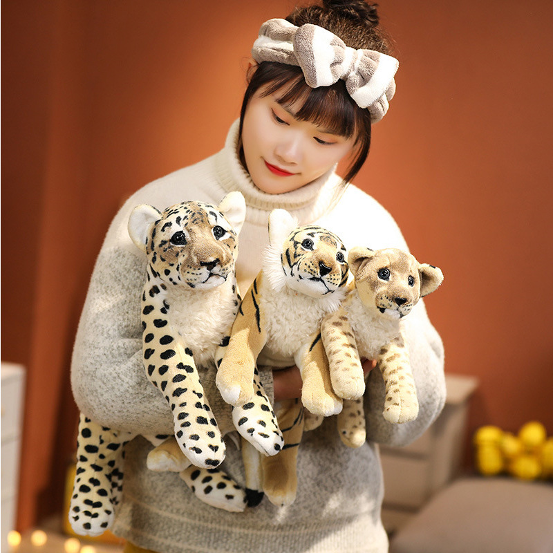 Factory wholesale 3 styles 39cm tiger lion leopard plush toy simulation animal doll kids gifts