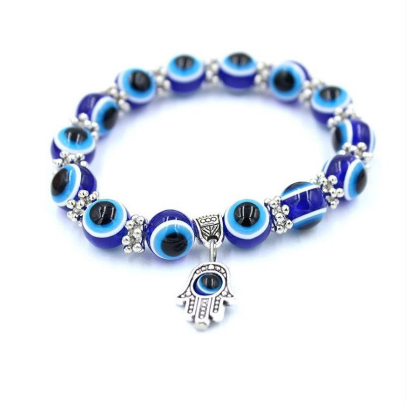 Maat 8mm 10mm Retro Blue Eye Kralen Armband Mannen Vrouwen Fatima's Hand Lucky Armbanden Sieraden Accessoires Gift in Bulk