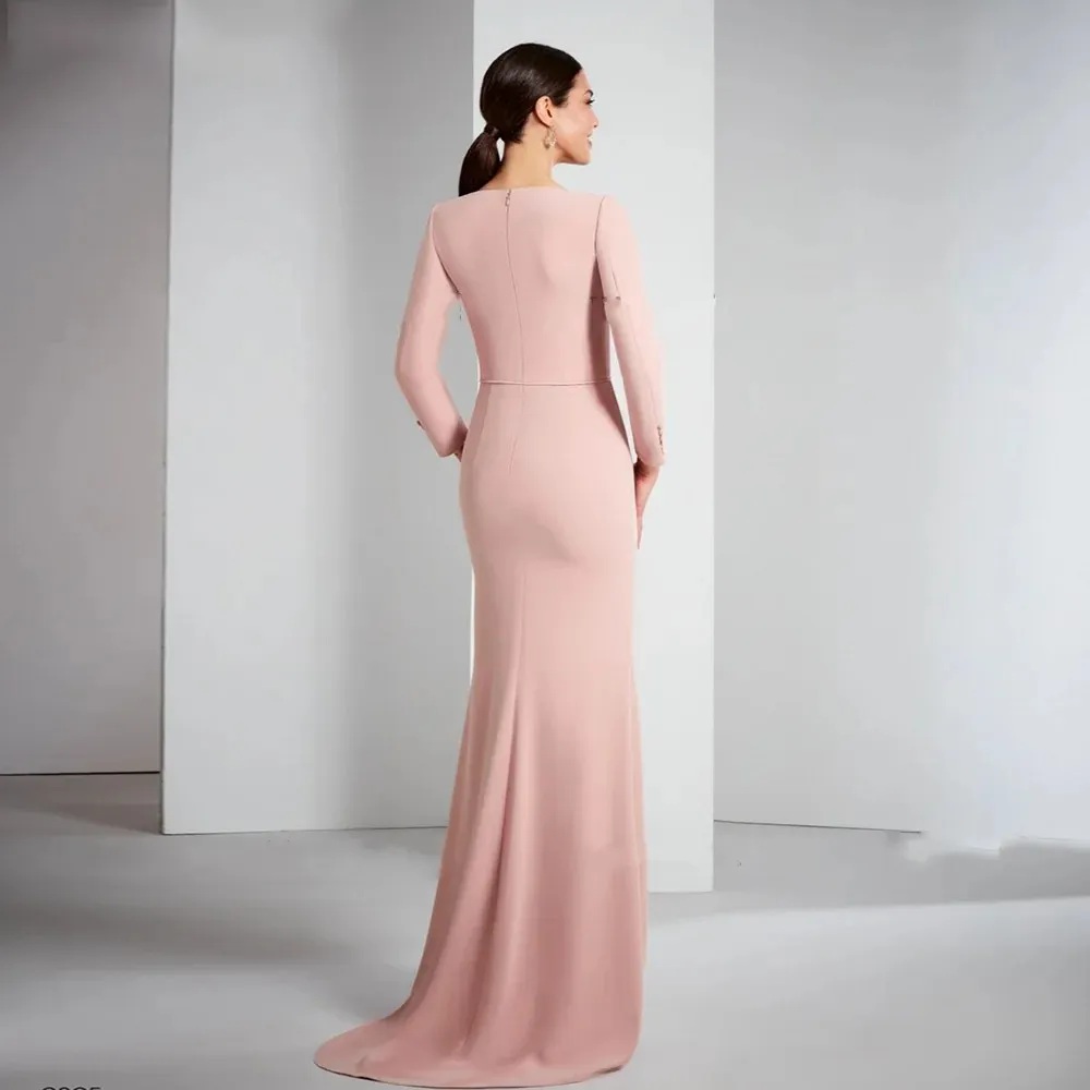 Elegant Pink Mother of the Bride Dress 2024 V Neck Long Sleeves Wedding Party Gowns 3D Flowers Floor-Length Robe De Fete De Mariage