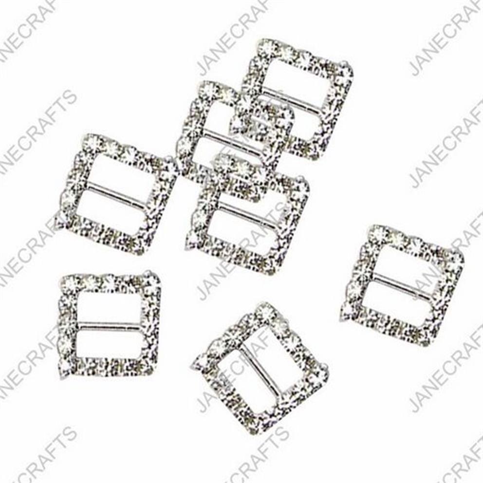 15mm Square Rhinestone Buckle Invitation Ribbon Slider For Wedding Supply Silver Color rhinestone bikini connectors3216