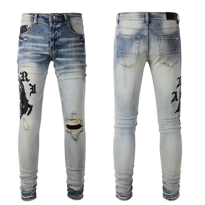 Mens Jeans Distressed Ripped Biker Slim Fit Motorcycle Biker Denim Designer Hip Hop Men Jeans 2024 Hot Sell