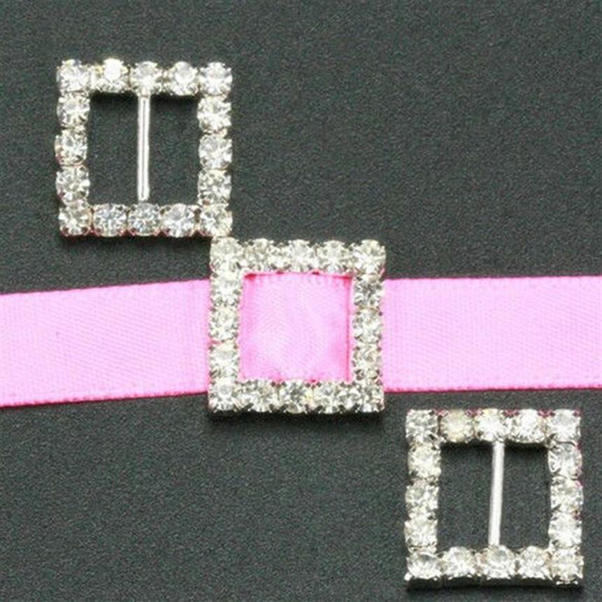 15mm Square Rhinestone Buckle Invitation Ribbon Slider For Wedding Supply Silver Color rhinestone bikini connectors3216