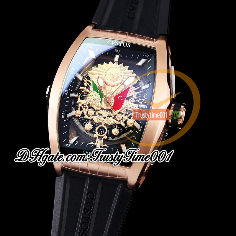 Cvstos Challenge stemma mondiale Kazakistan orologio automatico da uomo quadrante scheletrato in oro rosa cinturino in caucciù edizione limitata orologi Reloj Hombre trustytime001