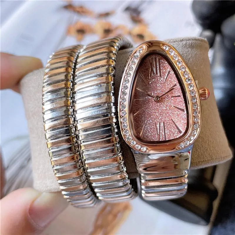 Brand Wrist Watches Women Ladies Snake Shape Diamond Style Luxury Steel Metal Band Quartz Clock fashion designer suitable durable personality suit gift