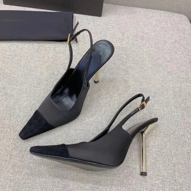 2024 primavera/verão novo metal fino salto alto baotou voltar sandálias de ar moda cabeça quadrada casamento sexy sapatos femininos tamanho grande