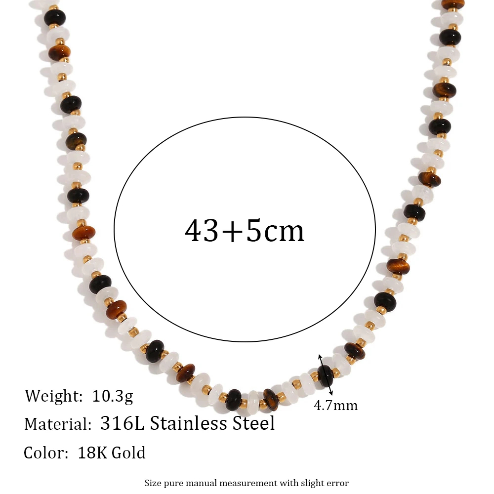 Tiger Eye White Jade Pärledsmycken Set Tarnish Free 18K Gold Plated Women's Hand Armband 316L Rostfritt stål Neckhalsband