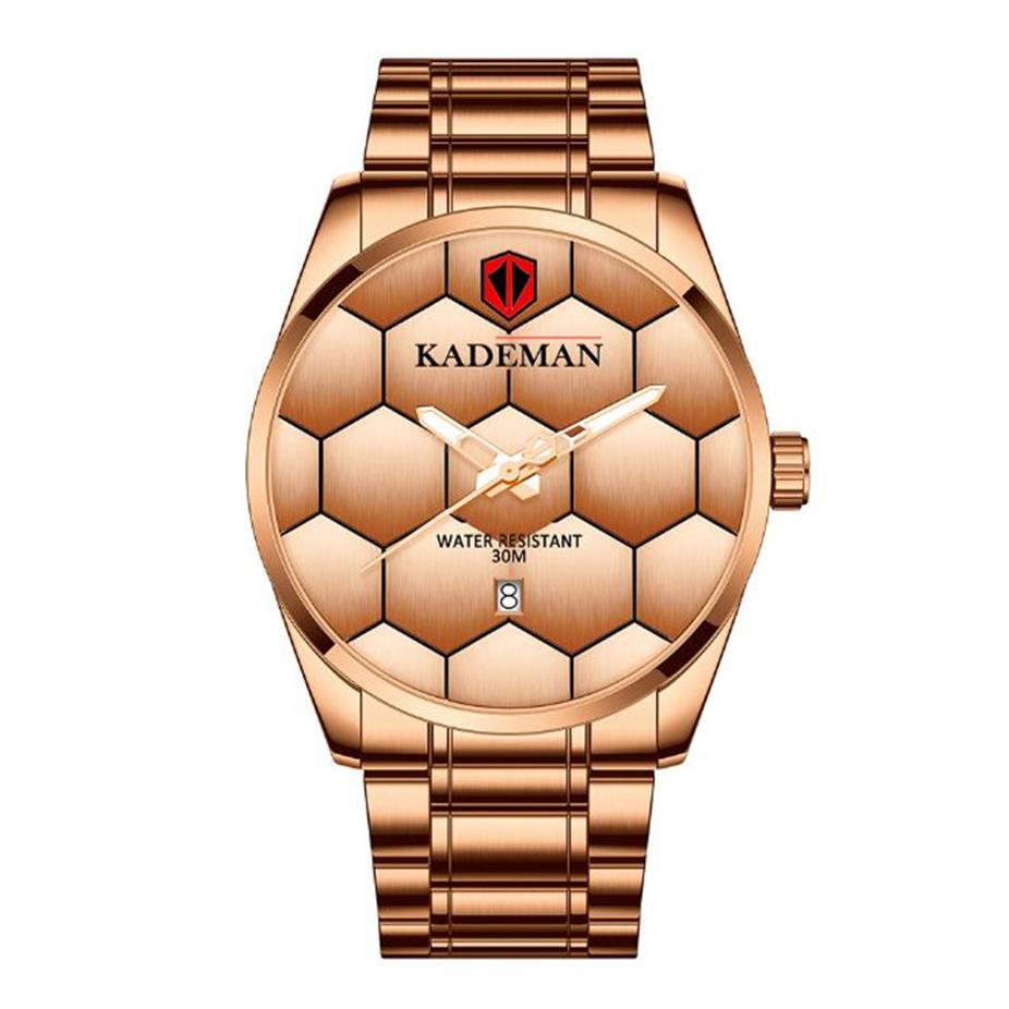 Marca KADEMAN Reloj luminoso de alta definición para hombre Relojes con calendario de cuarzo Ocio Textura de fútbol simple Relojes de pulsera masculinos 280b