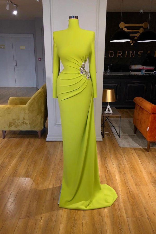 Eleganckie zielone sukienki wieczorne z długim rękawem Bliskie dhinestones High Neck Prom Prezenta