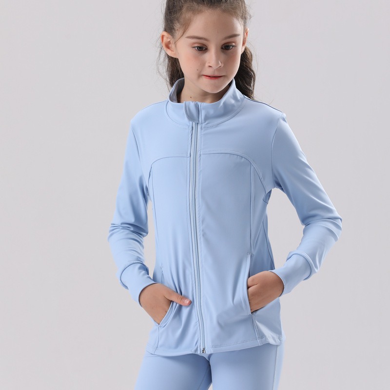 LU-1886 Autumn and winter UV proof breathable solid color children's yoga clothing set running sports outdoor long sleeve coat women's yoga pants set