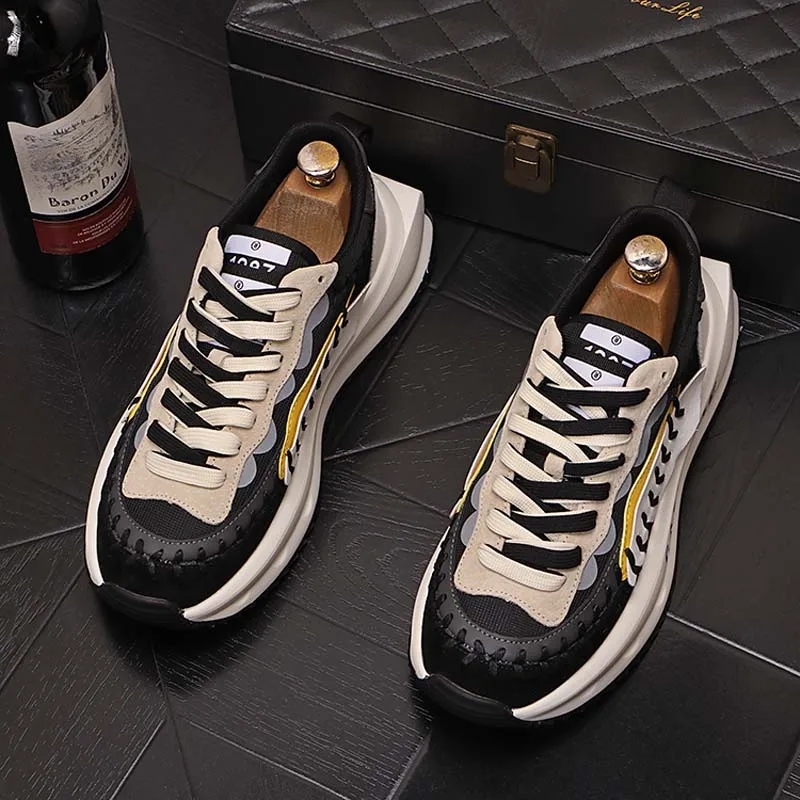 Stilista di moda da uomo di lusso Scarpe casual cuciture colorate Sneakers da tennis originali Piattaforma antiscivolo Fondo della borsa Mocassini